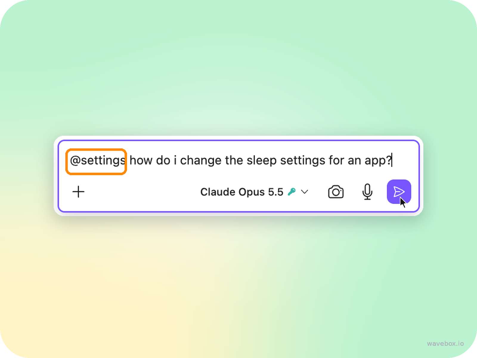 Typing @settings at the start of a message in a Brainbox chat